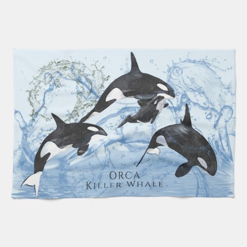 Incredible Black and White Watercolor Orcas Kitchen Towel