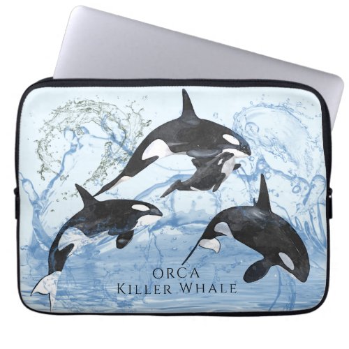 Incredible Black and White Watercolor Orcas Laptop Sleeve