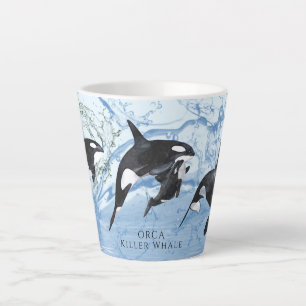 Incredible Black and White Watercolor Orcas Latte Mug