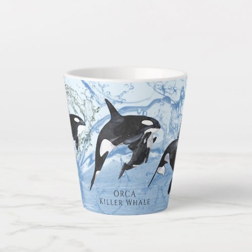 Incredible Black and White Watercolor Orcas Latte Mug