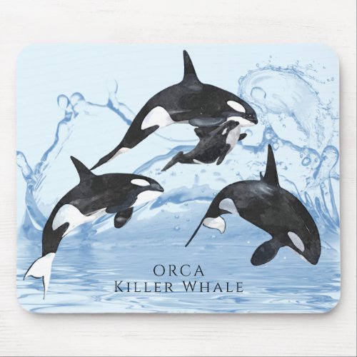 Incredible Black and White Watercolor Orcas Mouse Pad