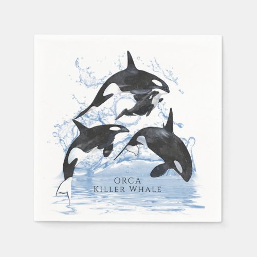 Incredible Black and White Watercolor Orcas Napkins