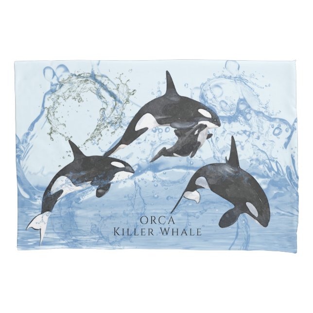 Incredible Black and White Watercolor Orcas Pillow Case (Front)