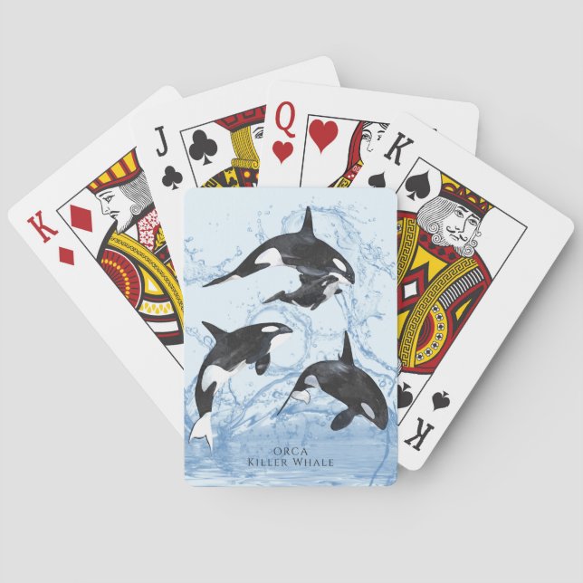 Incredible Black and White Watercolor Orcas Poker Cards (Back)
