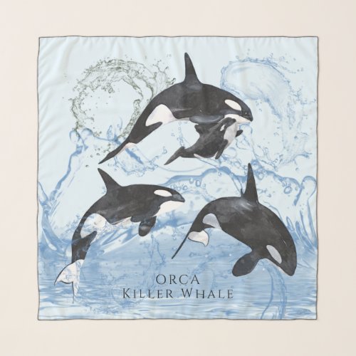 Incredible Black and White Watercolor Orcas Scarf