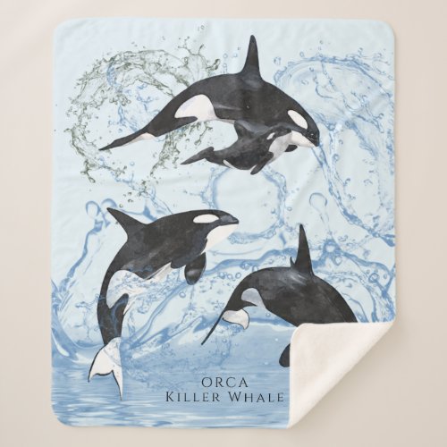 Incredible Black and White Watercolor Orcas Sherpa Blanket