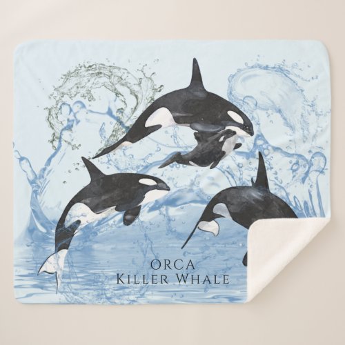 Incredible Black and White Watercolor Orcas Sherpa Blanket