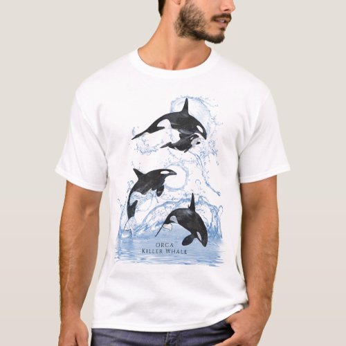 Incredible Black and White Watercolor Orcas T_Shirt