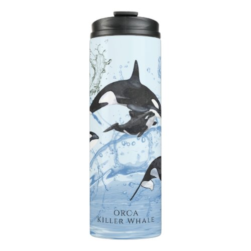 Incredible Black and White Watercolor Orcas Thermal Tumbler