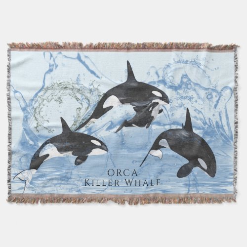 Incredible Black and White Watercolor Orcas Throw Blanket