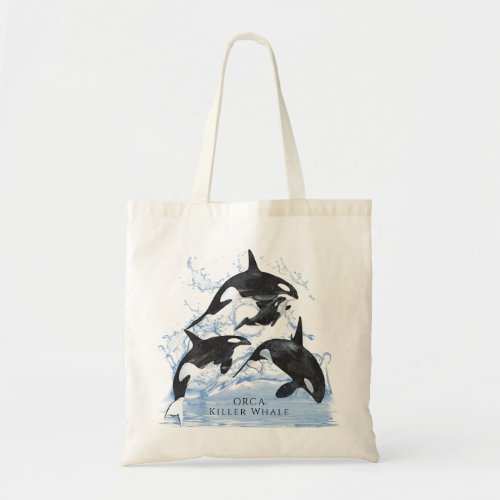 Incredible Black and White Watercolor Orcas Tote Bag
