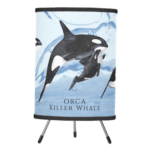 Incredible Black and White Watercolor Orcas Tripod Lamp