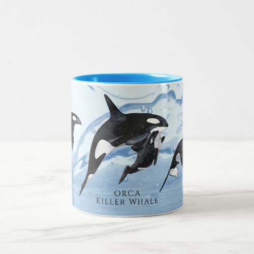 Incredible Black and White Watercolor Orcas Two_Tone Coffee Mug