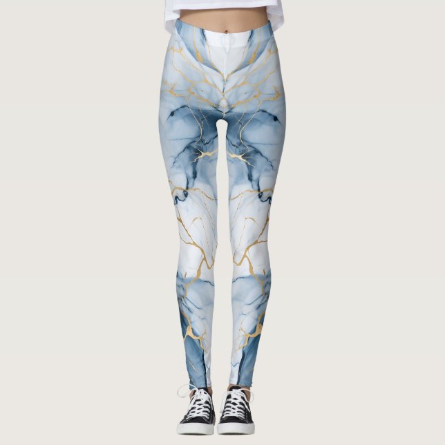 Incredible Color Print  Light Blue Marble Leggings (Front)