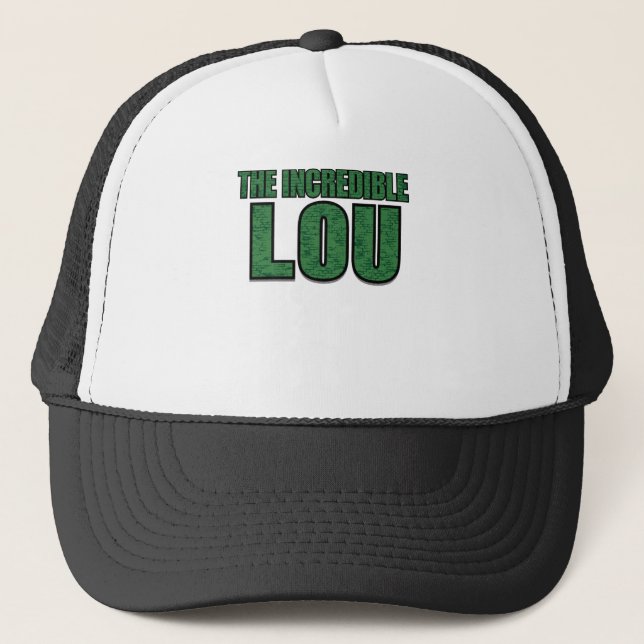 Incredible Lou - Green Brick Pattern Typography Trucker Hat (Front)