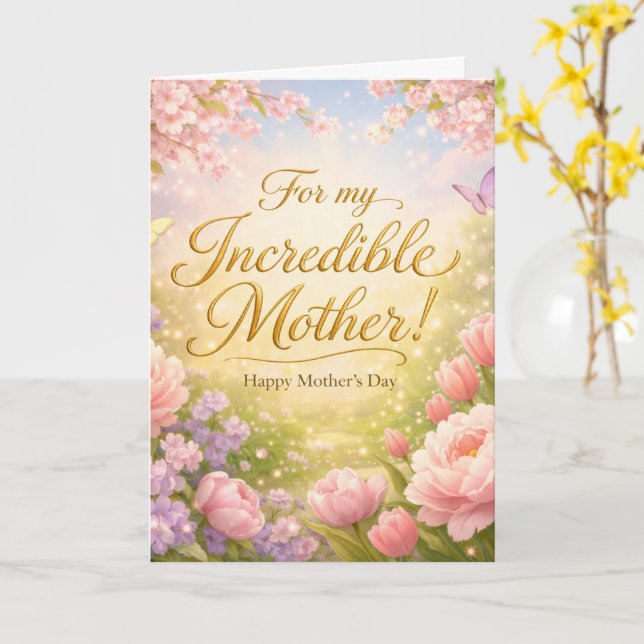 Incredible Mother - Spring Garden Mothers Day Card (Yellow Flower)