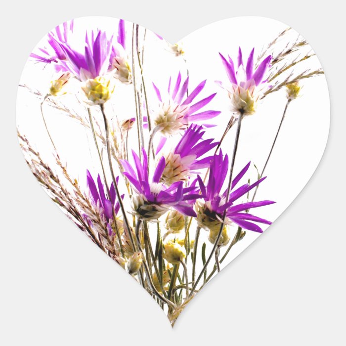 Incredible Purple Flower Bouquet Simple Design Heart Stickers