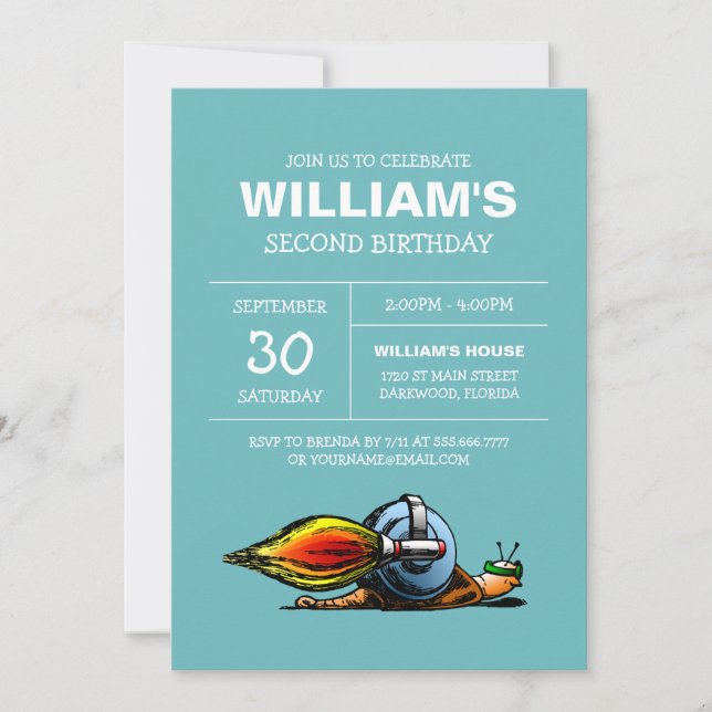 Incredible Rocket Snail Jetpack Invitation (Front)