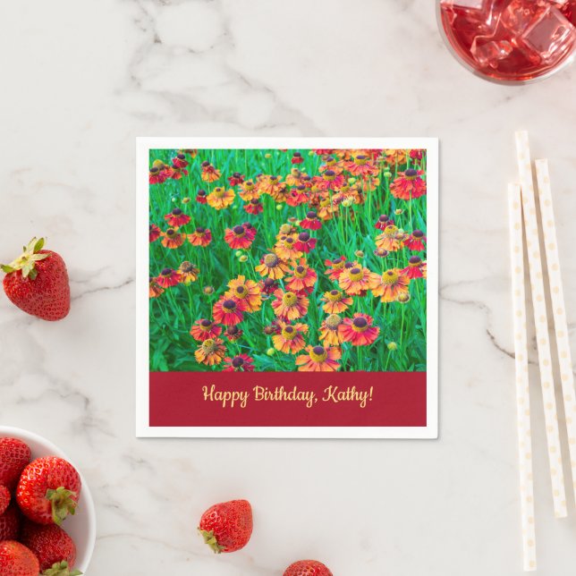 Incredibly Cheery Red and Yellow Helenium Napkins (Insitu)