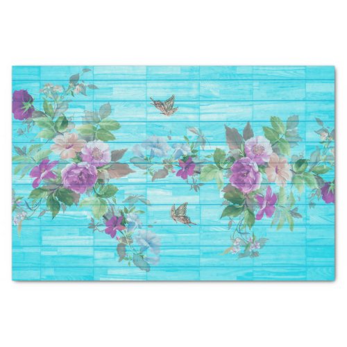 Incredibly Striking Turquoise Background Flowers Tissue Paper