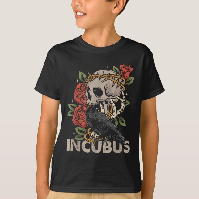 Incubus Crow Left Skull Flower Halloween Costume  T-Shirt (Front)