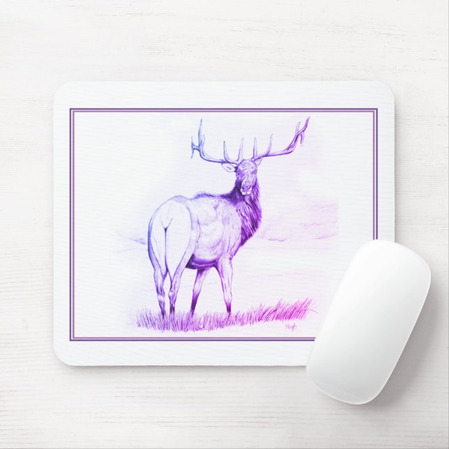 Indecision w/border (elk drawing/purple) mouse pad (With Mouse)