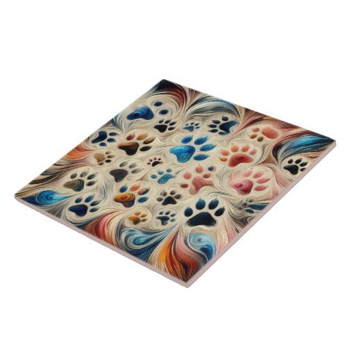  Indentations canine dog paw print with passion Ceramic Tile