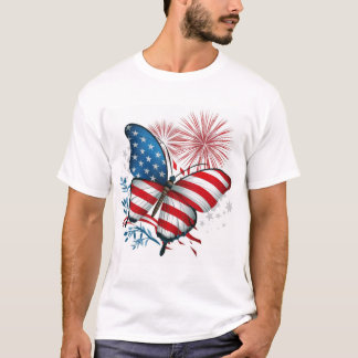 Independence 4th of July Red,White,Blue Butterfly T-Shirt