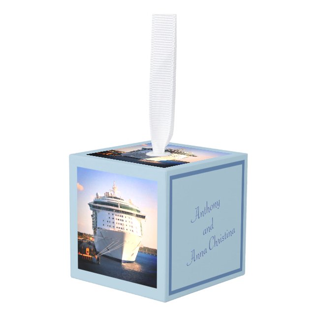 Independence at Cozumel Dated Personalized Cube Ornament (Front Angled)