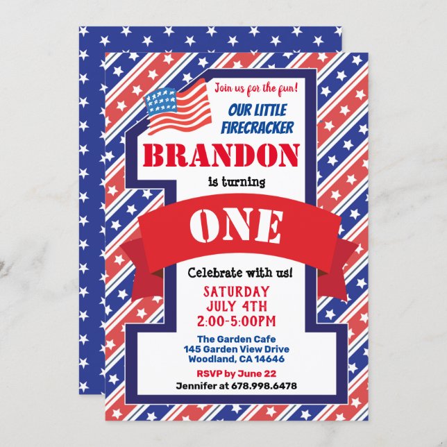 Independence Day 1st First Birthday Boy or Girl Invitation (Front/Back)