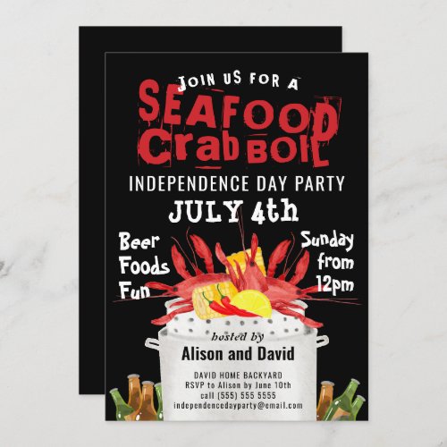 Independence Day 4th JULY Seafood Boil BBQ Party Invitation