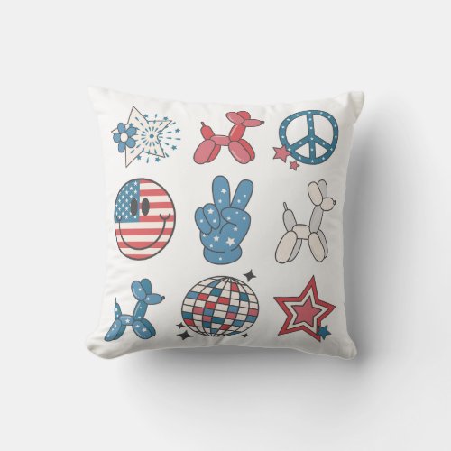 Independence Day 4th Of July Groovy Throw Pillow