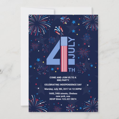  Independence Day 4th of July party fireworks  Invitation