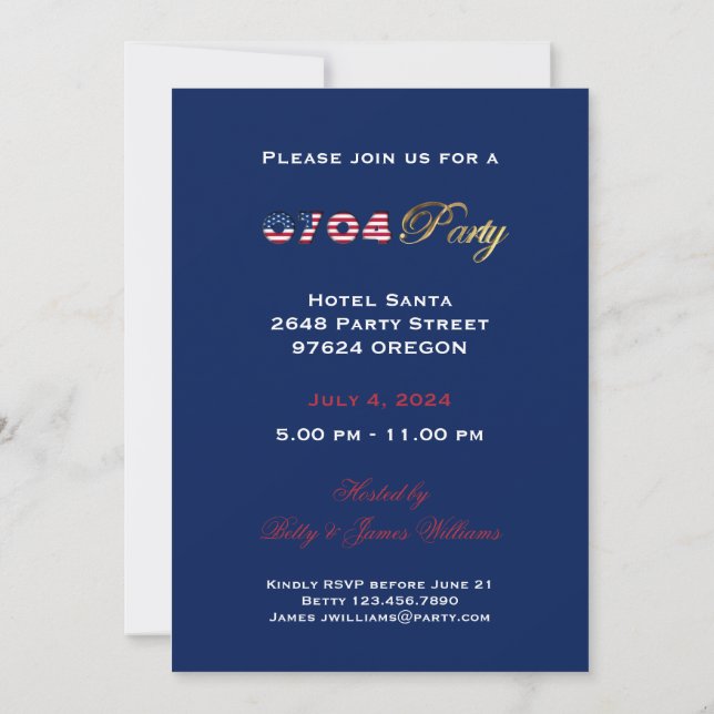 Independence Day 4th of July Party Invitation USA (Back)