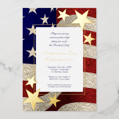 Independence Day 4th of US Flag Foil Invitation