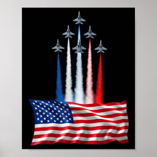 Independence day american flag jet planes red whit poster
