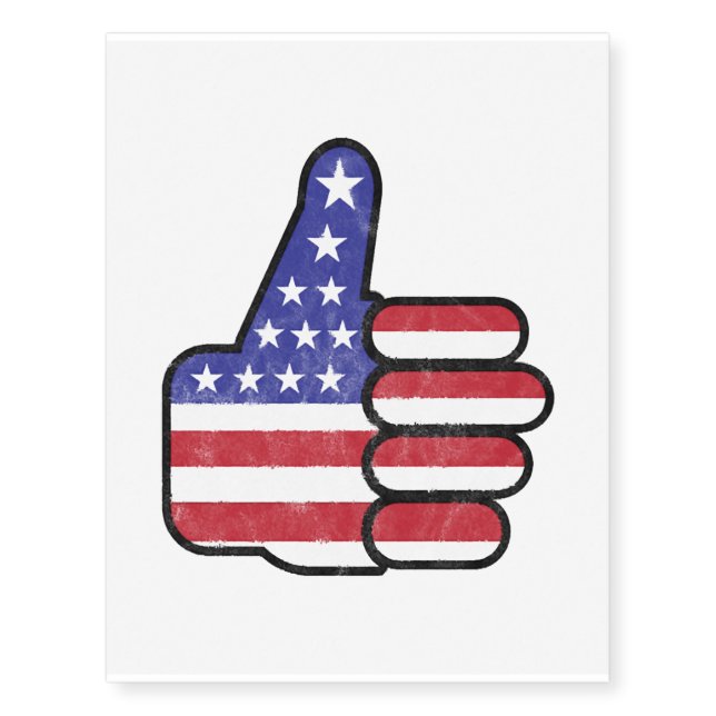 Independence Day American Flag Thumbs Up Tee Temporary Tattoos (Front)