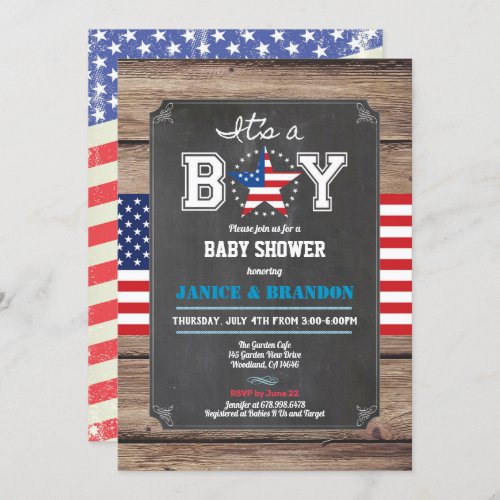 Independence Day baby boy shower chalkboard Invitation