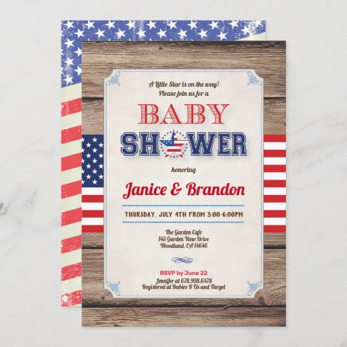 Independence Day baby shower rustic 4th of July Invitation