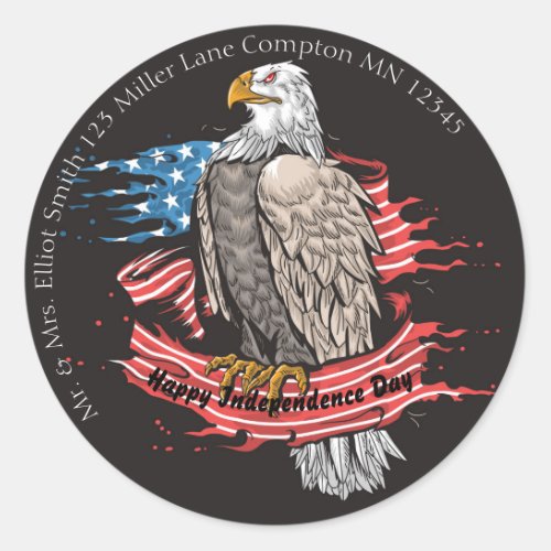 Independence Day Bald Eagle and American Flag  Classic Round Sticker
