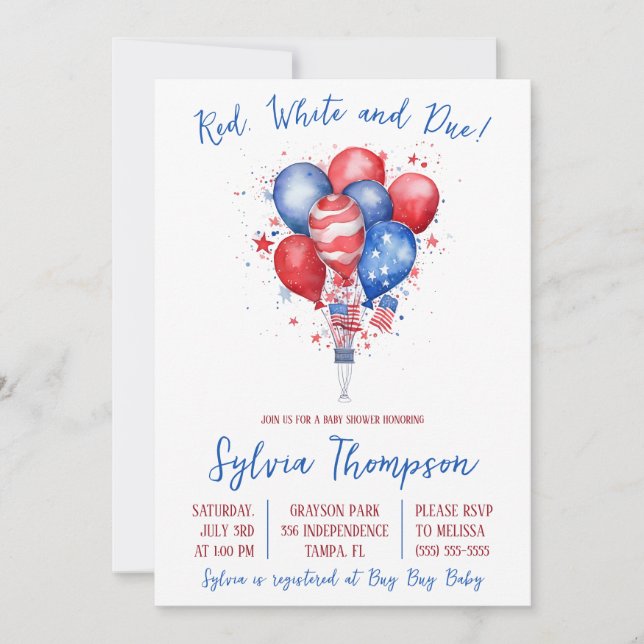 Independence Day, Balloons, Baby Shower Invitation (Front)