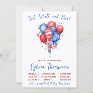 Independence Day, Balloons, Baby Shower Invitation