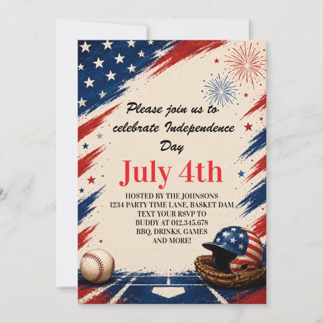 Independence Day Baseball Background Art Invitation (Front)