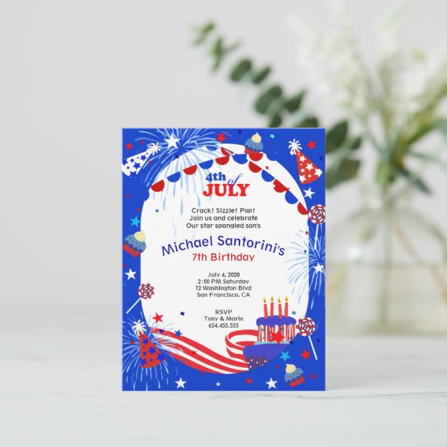 Independence Day Bash: Kid's Birthday Celebration Invitation (Standing Front)
