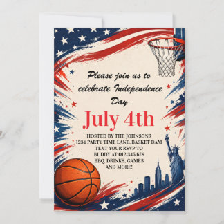 Independence Day Basketball Background Art Invitation