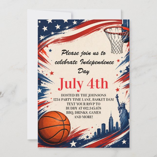 Independence Day Basketball Background Art Invitation (Front)