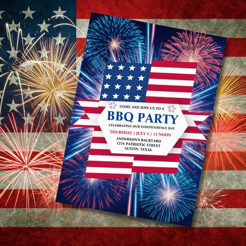 Independence Day BBQ 4th of July Fireworks Party  Invitation