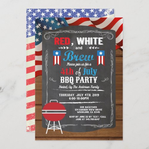 Independence Day BBQ party invite 4th of July Invitation