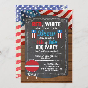 Independence Day BBQ party invite. 4th of July Invitation