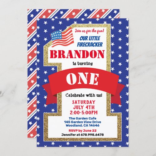 Independence Day Boy 1st First Birthday Party Invitation
